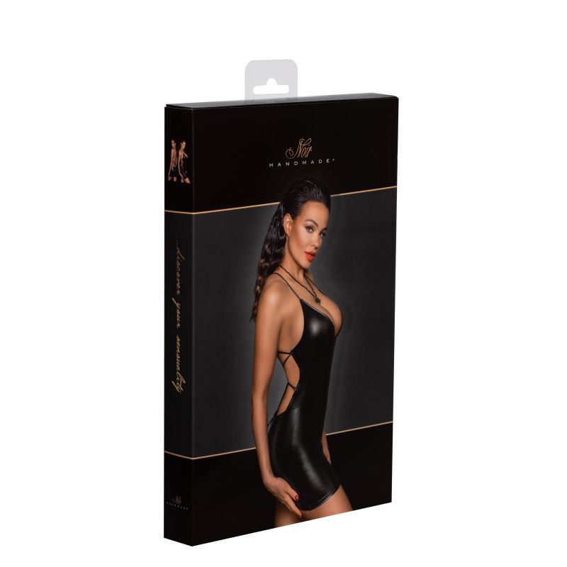 Power Wetlook Mini Dress w Lace Up Back-F252-BLK-L