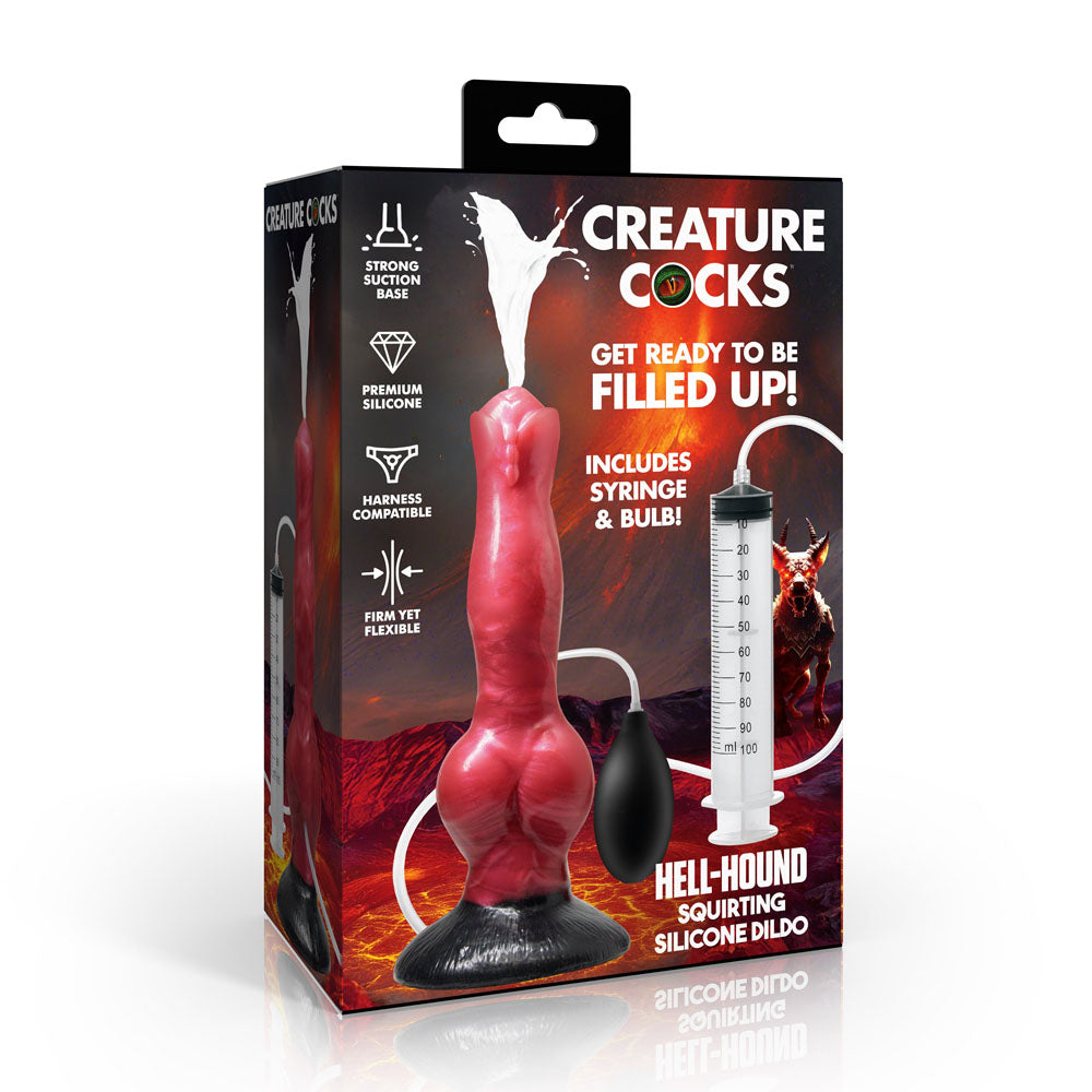 Creature Cocks Hell Hound Squirting Silicone Dildo - Red/Black 19.8 cm Squirting Canine Fantasy Dildo - AH760