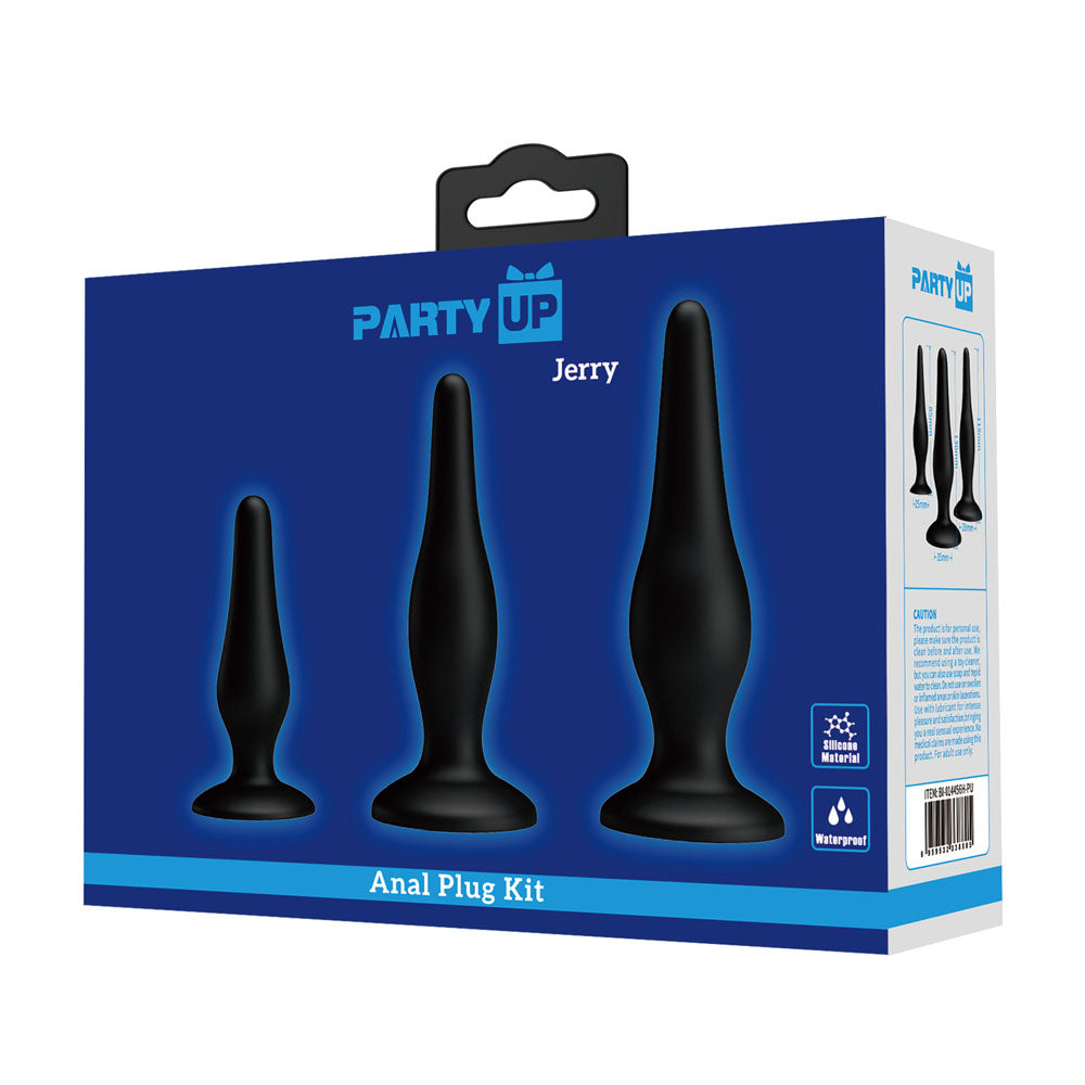Party Up JERRY Butt Plug Set - Black Butt Plugs - Set of 3 Sizes-BI-014456H-PU