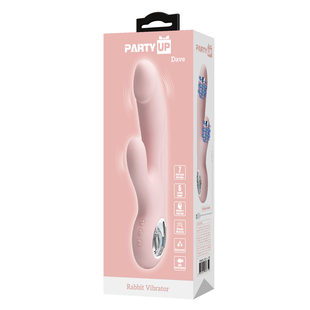 Party Up DAVE Rabbit Vibe - Pink - Pink 19 cm USB Rechargeable Rabbit Vibrator-BI-014513-1-PU