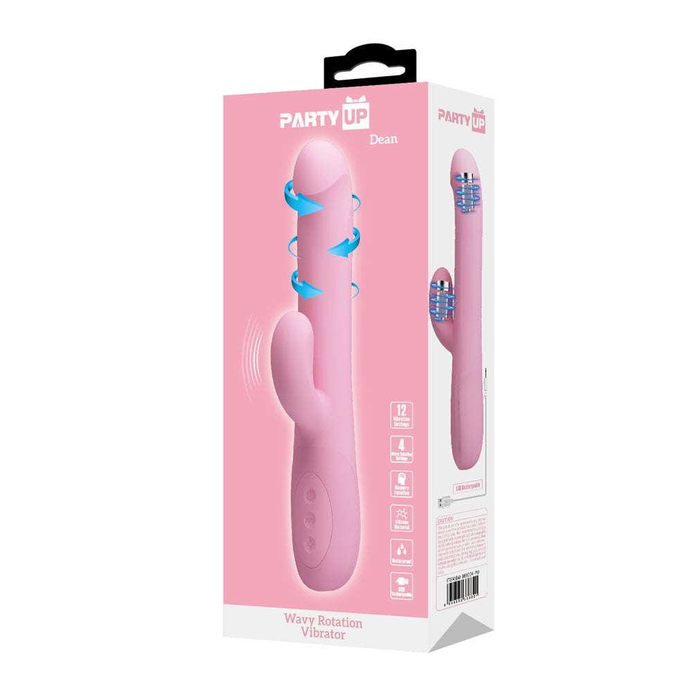 Party Up DEAN Wavy Rotation Vibe - Pink - Pink 23.8 cm USB Rechargeable Rotating Rabbit Vibrator-BW-069004-PU
