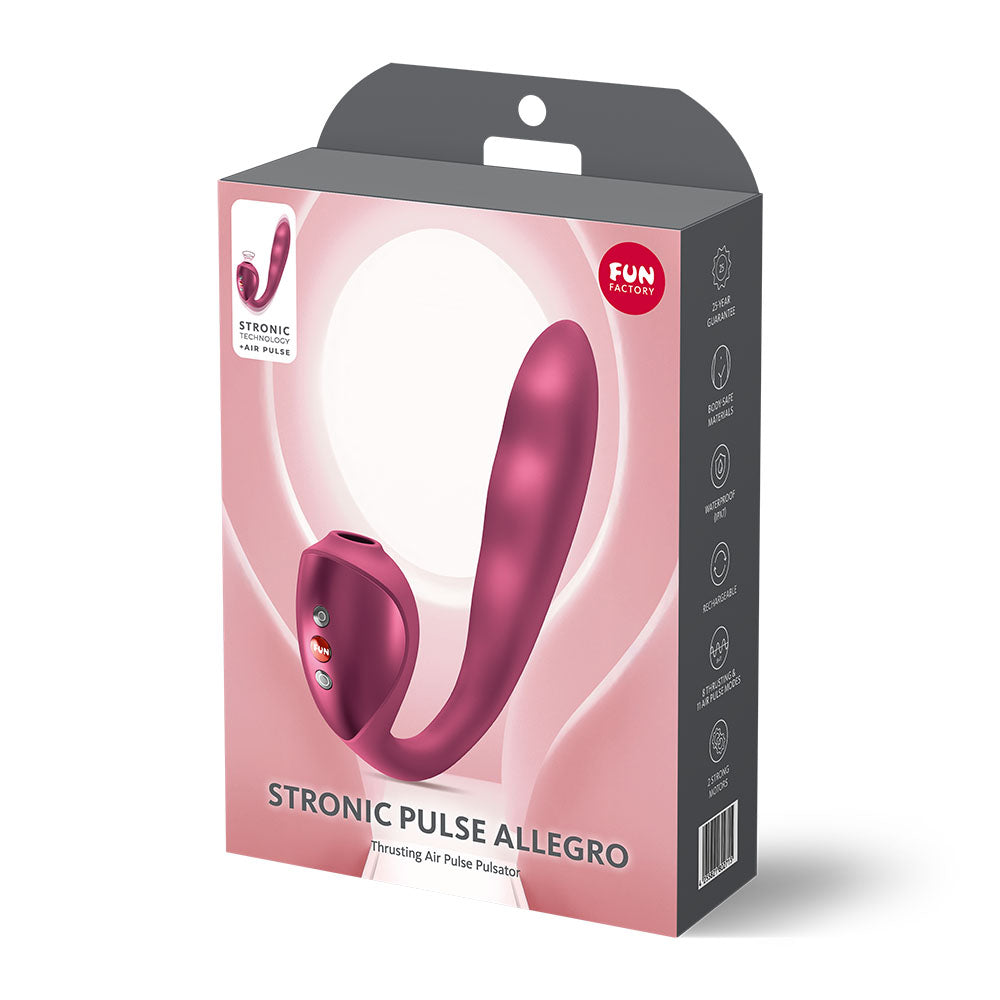 Fun Factory STRONIC PULSE ALLEGRO - Wine Red USB-C Rechargeable Thrusting Vibrator with Air Pulse Stimulator - FF001043WR01