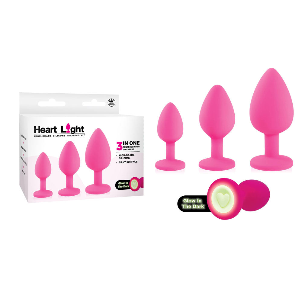 Heart Light - Pink - Pink Butt Plugs with Glow in Dark Bases - Set of 3 Sizes-FKQ007A000-027