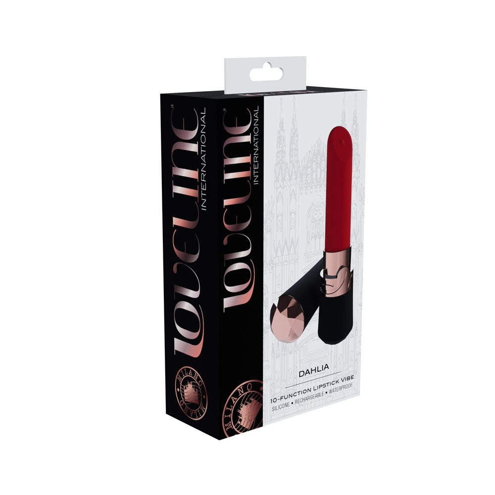 LOVELINE Dahlia - Black - Black/Red 12.5 cm USB Rechargeable Lipstick Vibrator-LOVU083BLK