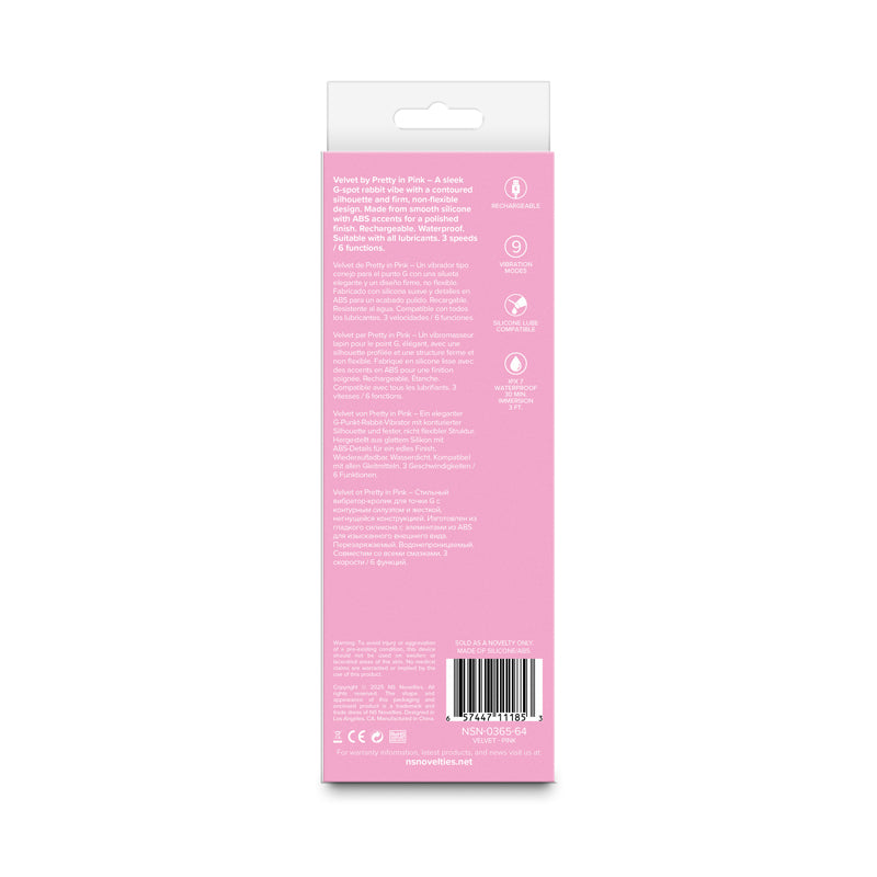 Pretty in Pink Velvet - Pink - Pink 18.7 cm USB Rechargeable Rabbit Vibrator - NSN-0365-64