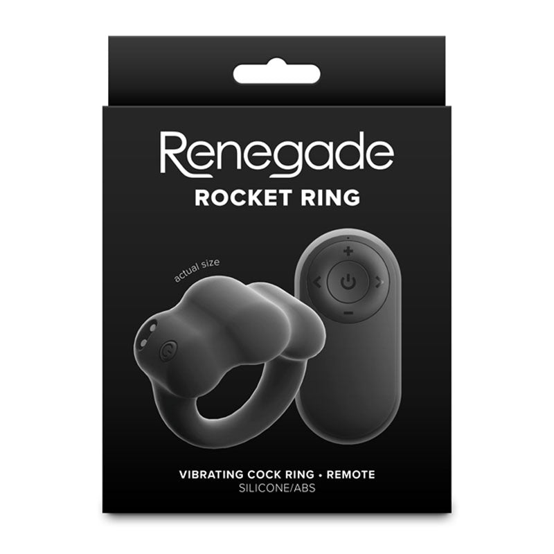 Renegade Rocket Ring - Black - Black USB Rechargeable Vibrating Cock Ring with Wireless Remote-NSN-1119-53