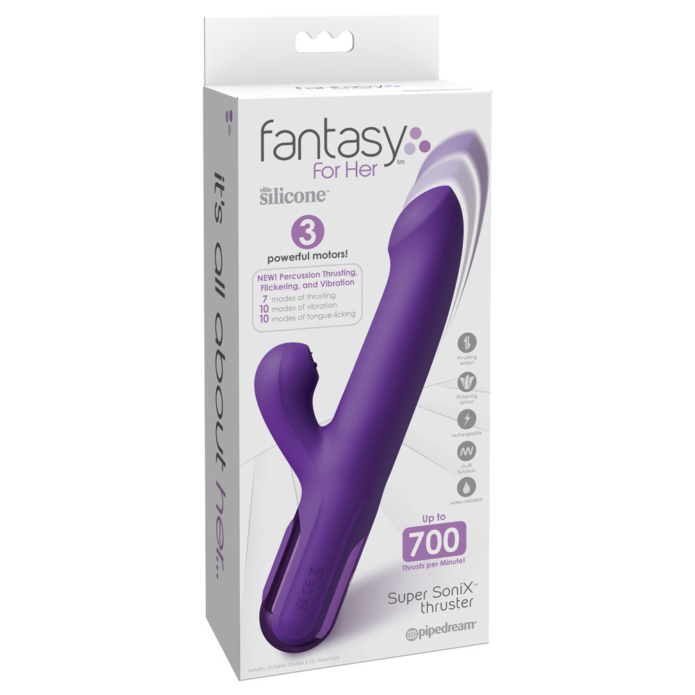 Fantasy For Her Super SoniX Thruster - Purple USB Rechargeable Thrusting Rabbit Vibrator-PD4971-12