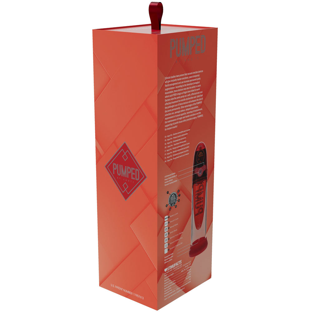 PUMPED Aqua-Pro Auto Pump - Red - Red/Clear USB Rechargeable AI-Enabled Submersible Auto Penis Pump-PMP053RED