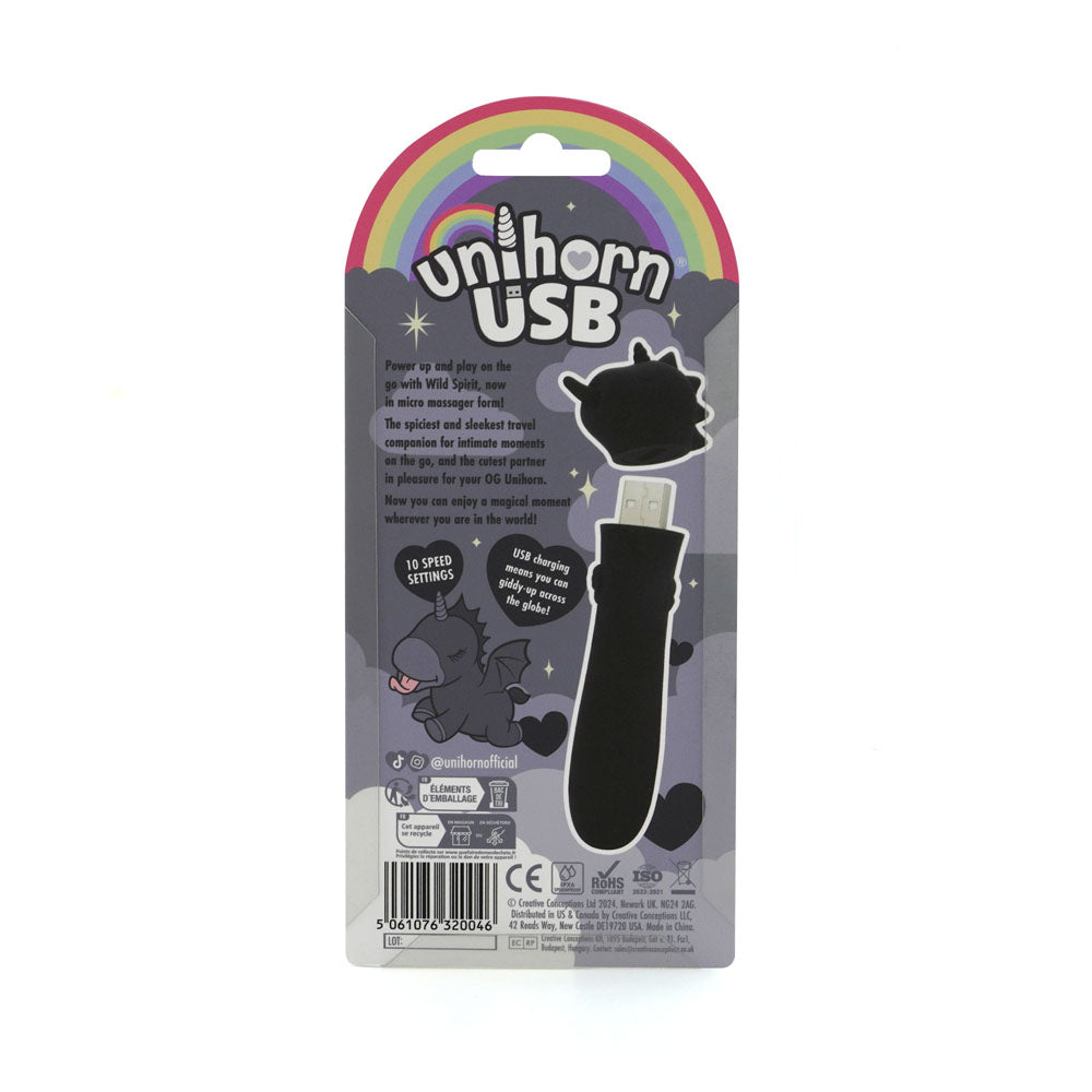 Unihorn - USB Bullet - Wild Spirit - Black USB Rechargeable Vibrating Bullet-UNIWSBUL