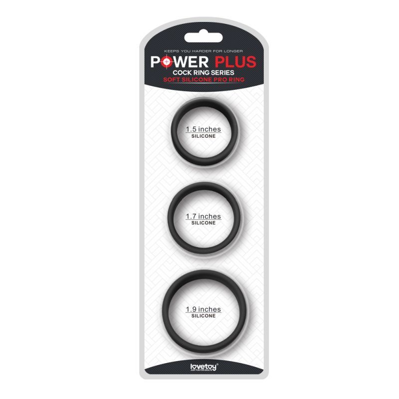 Silicone 3 Pc Pro Cock Ring Set-LV443002-BLK