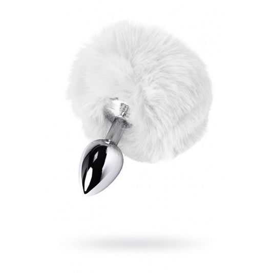 Silver Metal Anal Plug Small w White Tail-712025-10