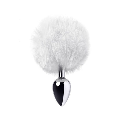 Silver Metal Anal Plug Small w White Tail-712025-10
