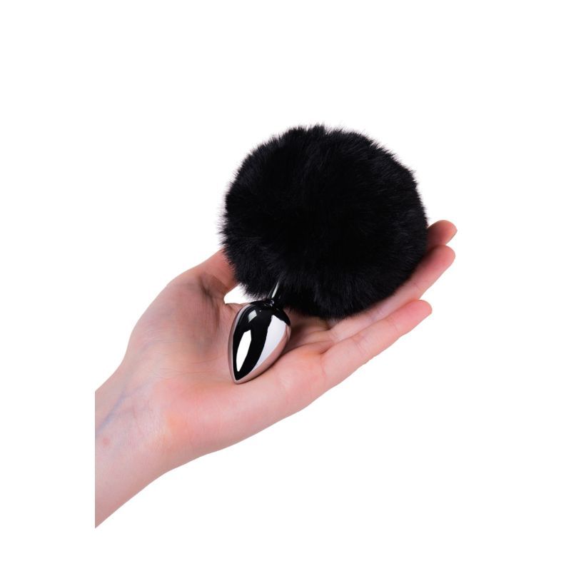 Silver Metal Anal Plug Small w Black Tail-712025-5