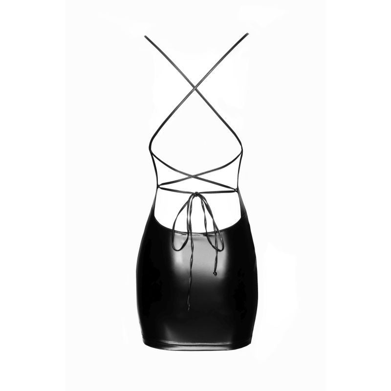 Power Wetlook Mini Dress w Lace Up Back-F252-BLK-L