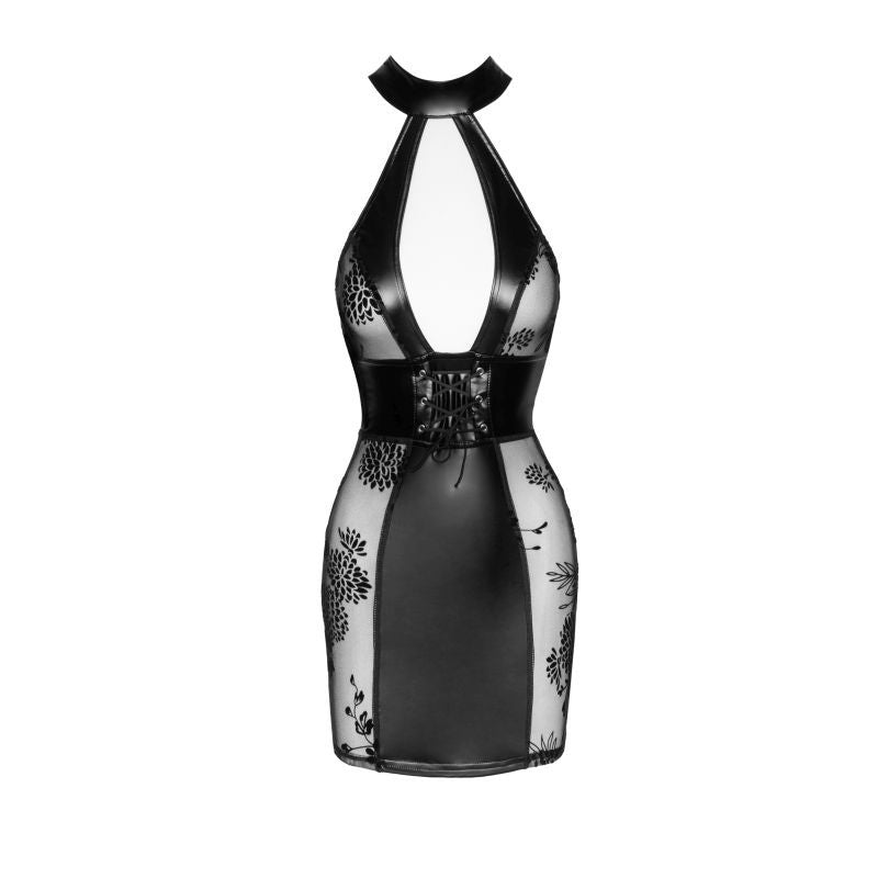 Power Wetlook Short tulle dress w Inserts & Corset Binding-F238-BLK-S