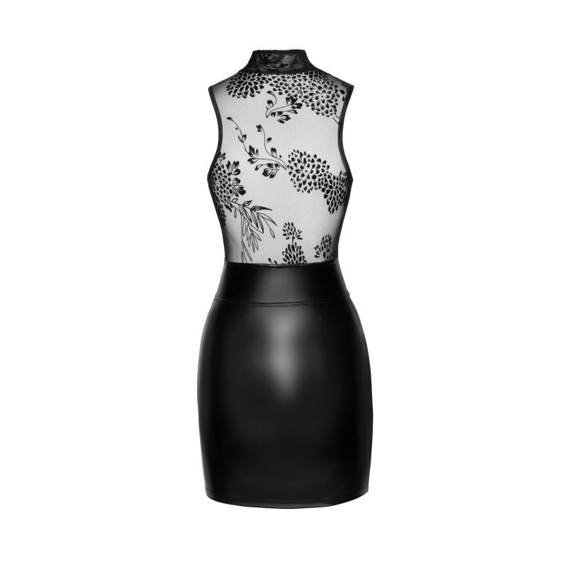 Power Wetlook Short Dress w Skirt & Tulle Top-F241-BLK-S