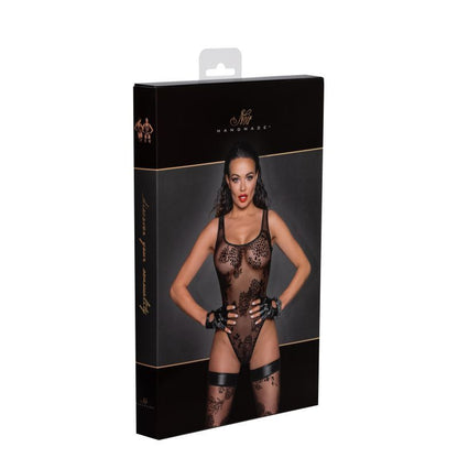 Tulle Bodysuit  w Patterned Flock Embroidery-F242-BLK-S