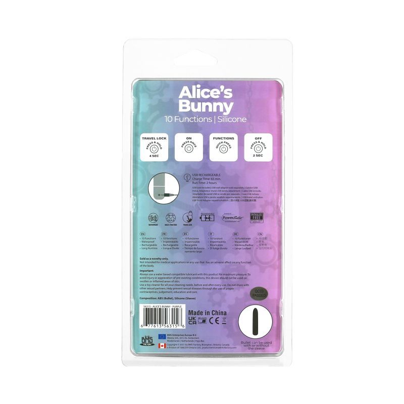 Alices Bunny Rechargeable Bullet w Rabbit Sleeve Purple-56315