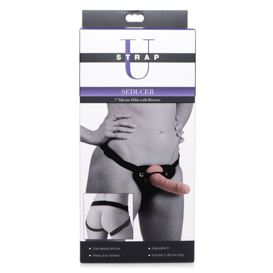 Seducer 7" Silicone Dildo w Harness Flesh