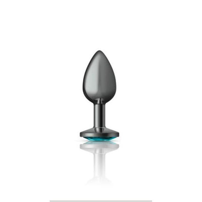 Cheeky Charms Gunmetal Round Butt Plug w Teal Jewel Small-VB-CC9120-S
