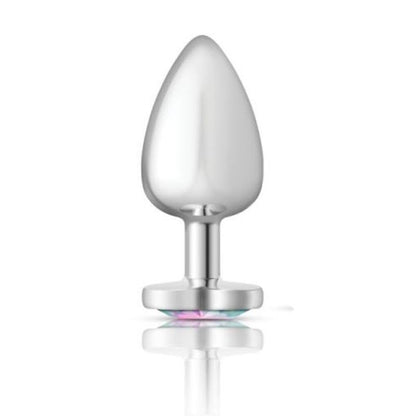 Cheeky Charms Silver Metal  Butt Plug w Heart Clear Jewel Large-VB-CC9128-L