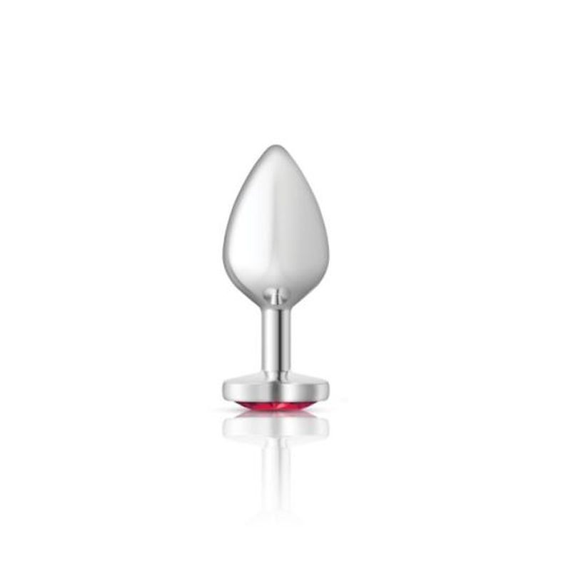 Cheeky Charms Silver Metal  Butt Plug w Heart Pink Jewel Medium-VB-CC9130-M