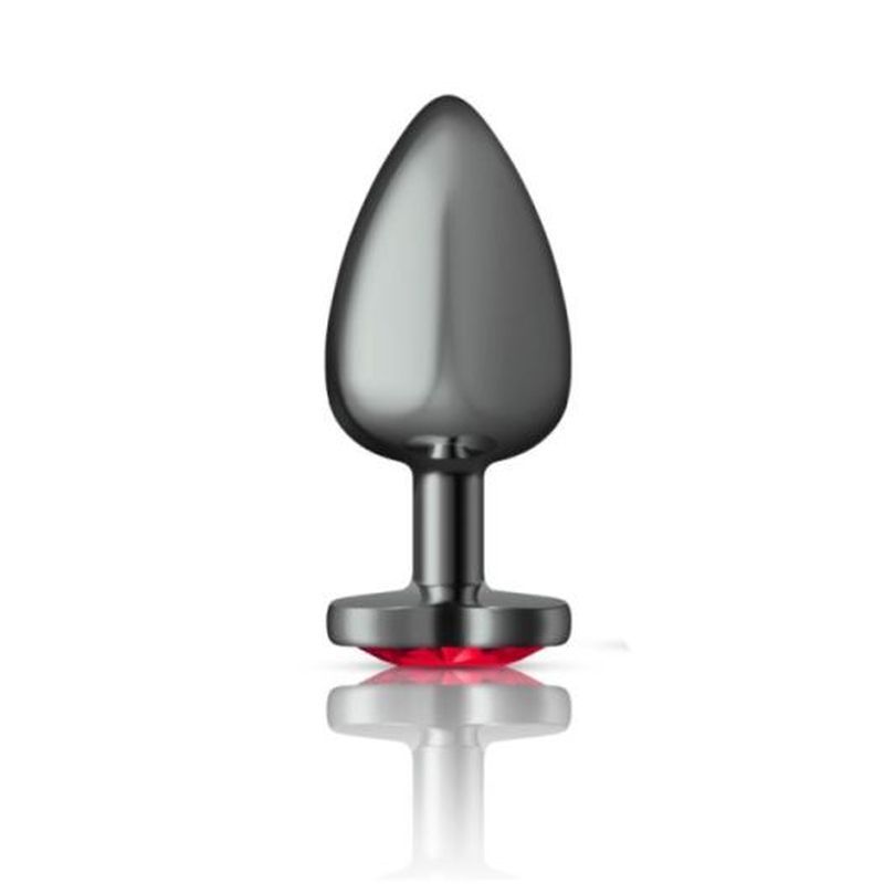 Cheeky Charms Gunmetal  Butt Plug w Heart Red Jewel Large-VB-CC9137-L