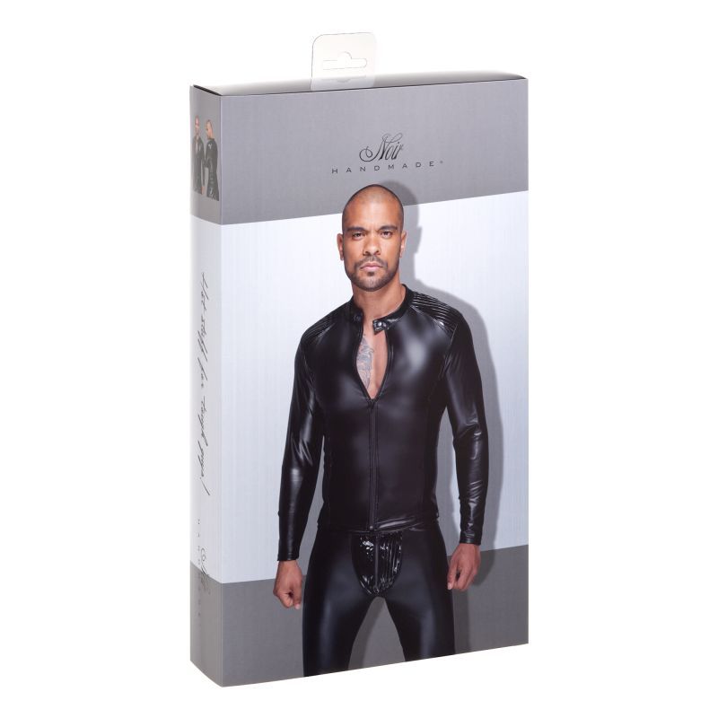 Power Wetlook Mens Jacket w Pleated PVC Epaulets-H052.00001-BLK-S