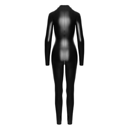 Power Wetlook Catsuit w Front Zipper-F293-BLK-M