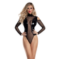 Starline Kalis Wet Look Cold Shoulder Bodysuit Black-FR6152-BLK-M/L