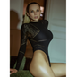 Heart Stopper High Cut Bodysuit Black-829YD042-BLK-O/S