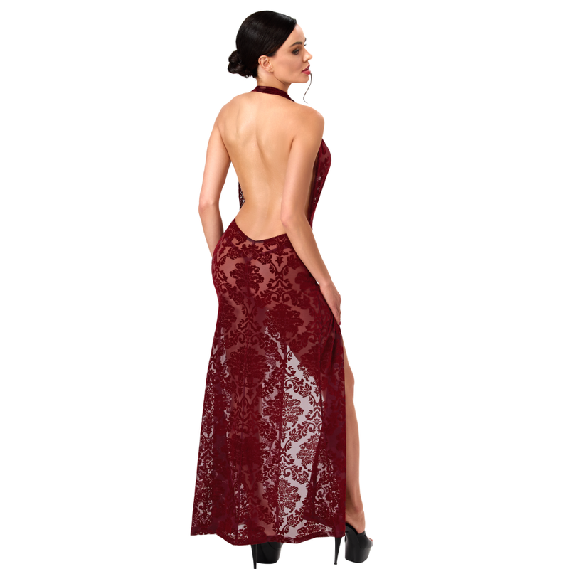 Masquerade Lace Gown Dress Burgundy-F424-BUR-XS