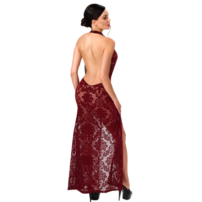 Masquerade Lace Gown Dress Burgundy-F424-BUR-XS