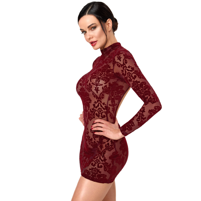 Masquerade Open Back Mini Dress Burgundy-F423-BUR-M