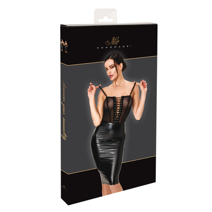 Wet Look Sheer Lace Up Open Dress Black-F408-BLK-XS