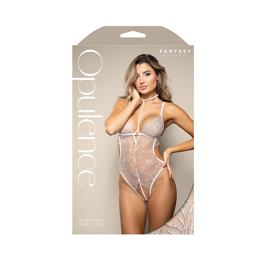 OPULENCE Iridescent Pearl Teddy - White - White - S/M Size-2426WHT-SM-B