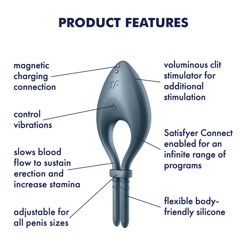 Satisfyer Bullseye - Navy - Navy Vibrating Adjustable Lasso Cock Ring-4018379
