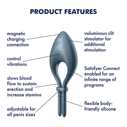 Satisfyer Bullseye - Navy - Navy Vibrating Adjustable Lasso Cock Ring-4018379