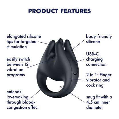 Satisfyer Perfect Pair 1 - Black USB-C Rechargeable Vibrating Couples Ring - 4043739