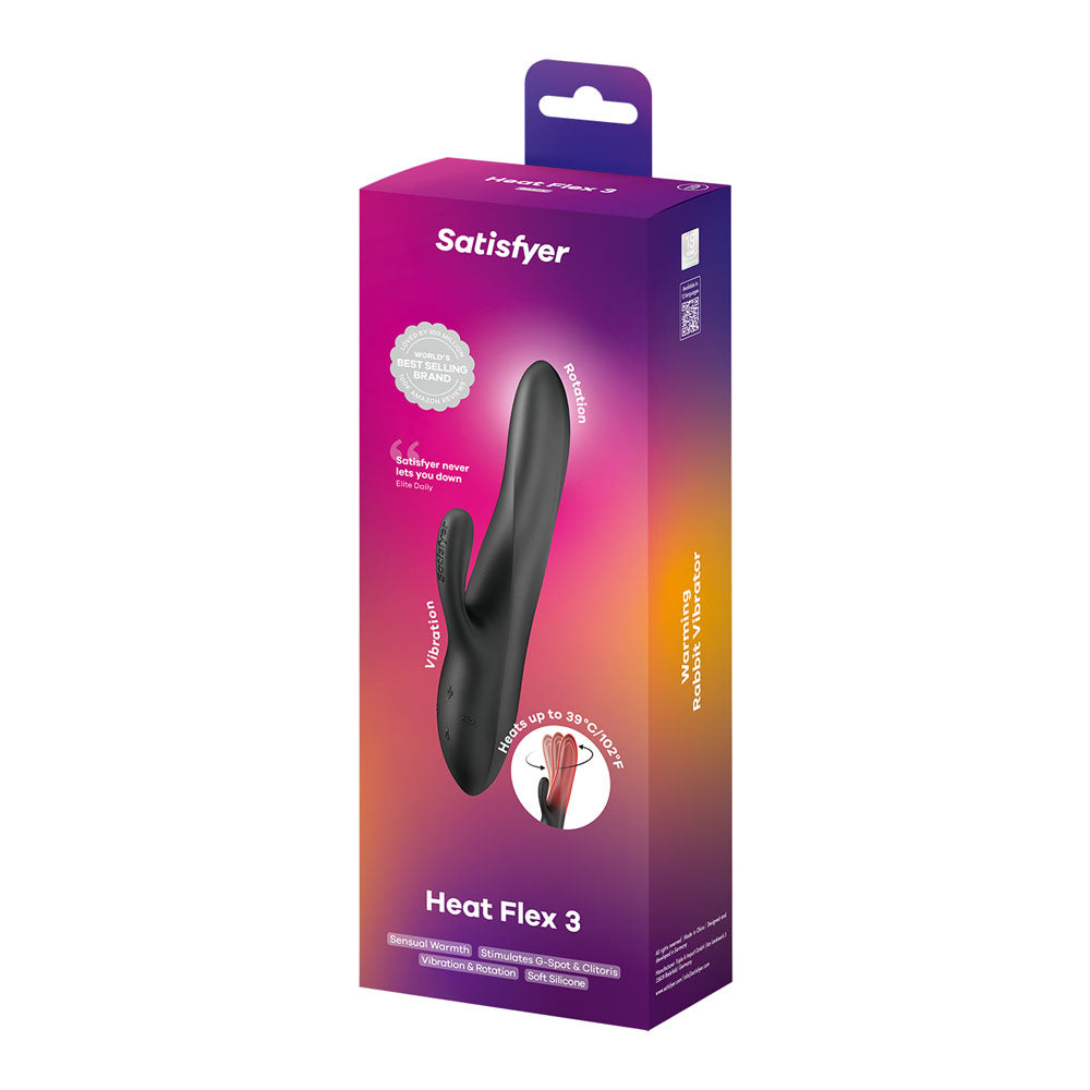 Satisfyer Heat Flex 3 - Black 23 cm USB-C Rechargeable Warming and Rotating Rabbit Vibrator - 4067650