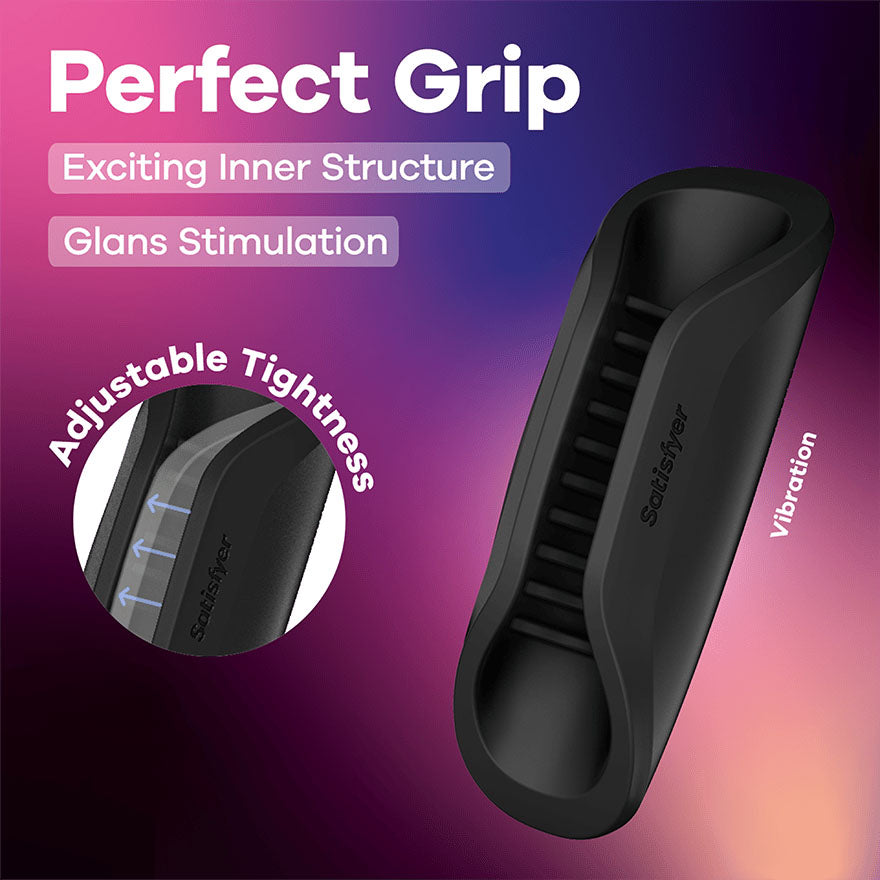 Satisfyer Perfect Grip - Black USB-C Rechargeable Vibrating Masturbator Sleeve - 4068640