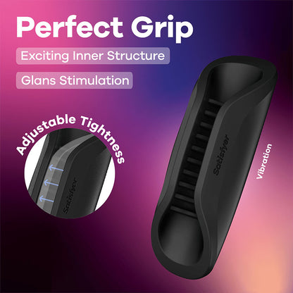 Satisfyer Perfect Grip - Black USB-C Rechargeable Vibrating Masturbator Sleeve - 4068640