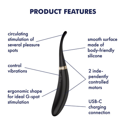 Satisfyer Tip Tease - Black - Black USB Rechargeable Vibrator with Twirling Tip-4082363