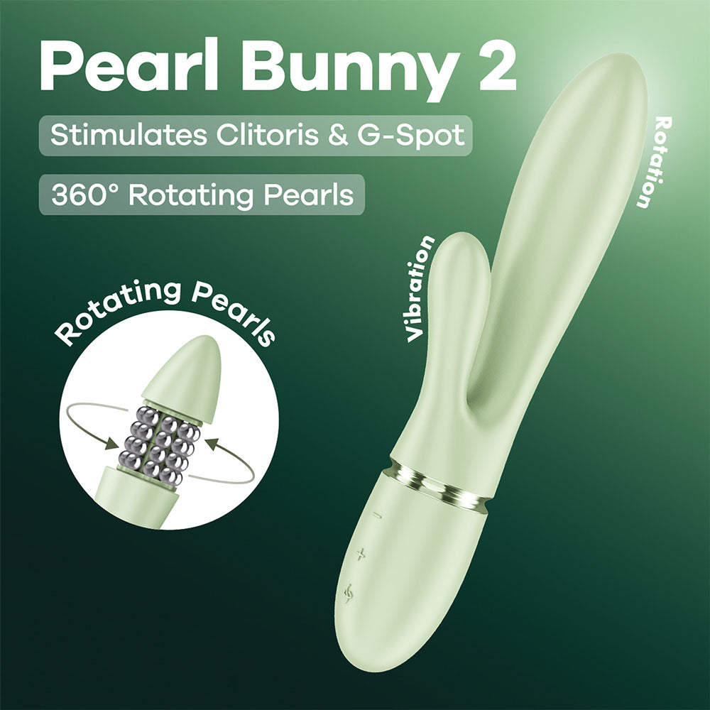 Satisfyer Pearl Bunny 2 - Light Green - Light Green 21.5 cm USB-C Rechargeable Rabbit Vibrator - 4082820