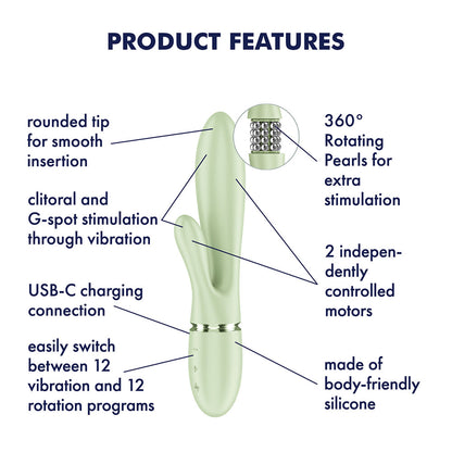 Satisfyer Pearl Bunny 2 - Light Green - Light Green 21.5 cm USB-C Rechargeable Rabbit Vibrator - 4082820