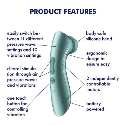 Satisfyer Pro 2+ Battery Series - Mint Green Air Pulse Clitoral Stimulator with Vibration - 4083582