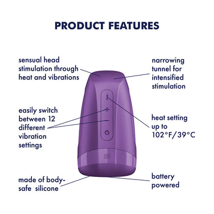 Satisfyer Men Heat Vibration - Battery Series - Purple Heating and Vibrating Masturbator - 4083803