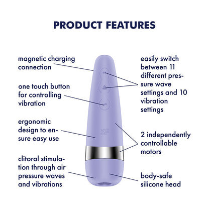 Satisfyer Pro 3+ Purple - Purple USB-Rechargeable Air Pulse Clitoral Stimulator with Vibration - 4083810