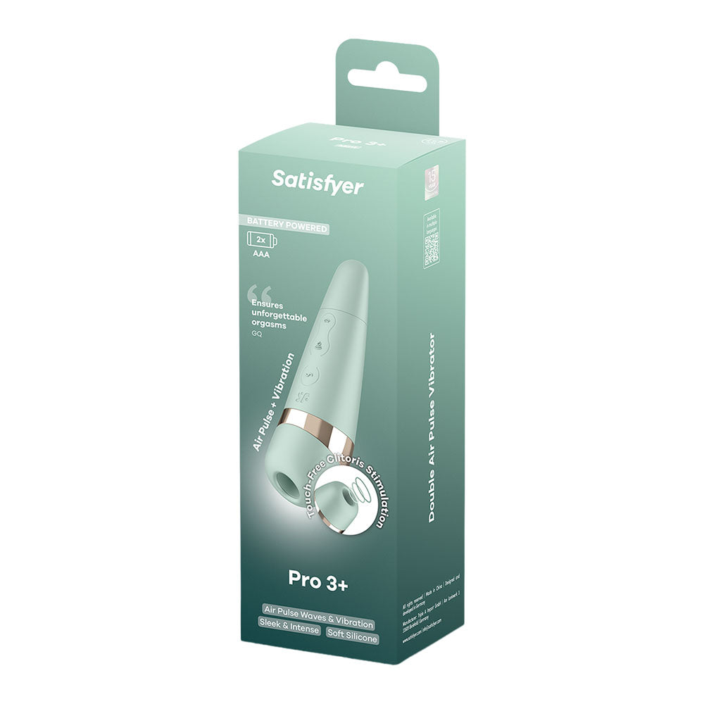 Satisfyer Pro 3+ Battery Series - Mint - Mint Green Air Pulse Clitoral Stimulator with Vibration - 4083858