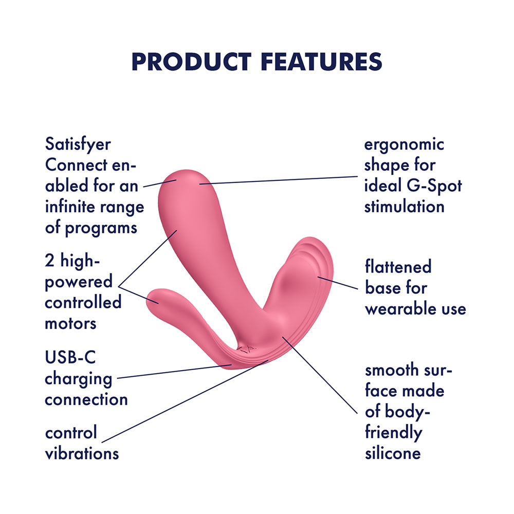 Satisfyer Top Secret+ Raspberry - Pink USB Rechargeable Wearable Vibrator with App Control - 4083872